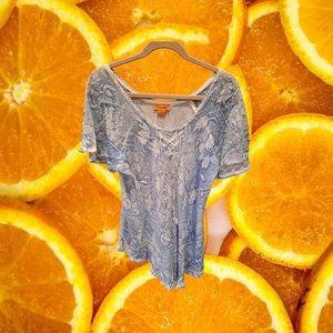 SAKKAS Blue and White Floral‎ Designed Blouse Free Size